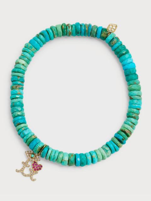 SYDNEY EVAN Eye Heart TX Charm on Arizona Turquoise Faceted Wheel Bracelet