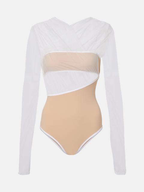 NENSI DOJAKA Cutout ruched sheer bodysuit