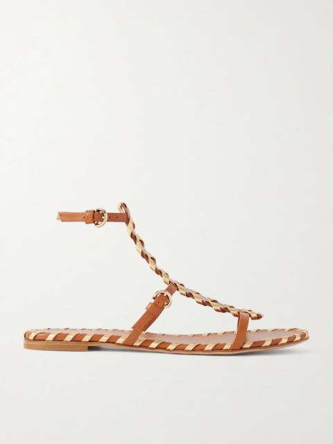 Gianvito Rossi Whipstitched Metallic Leather-trimmed Leather Sandals