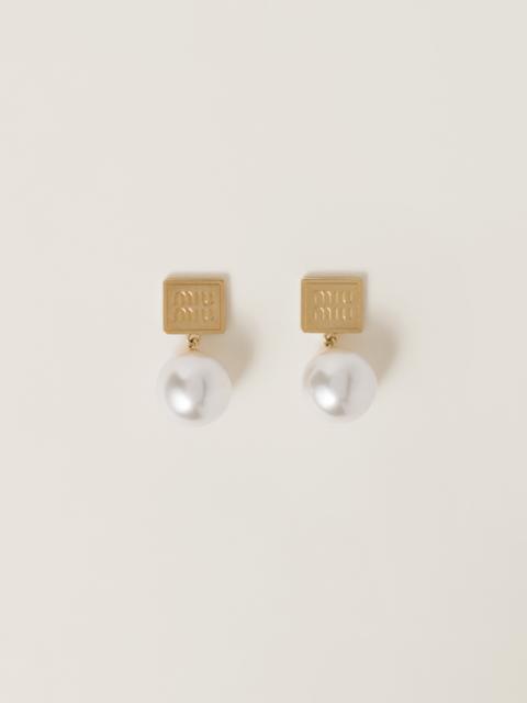 Miu Miu Metal and synthetic pearl earrings