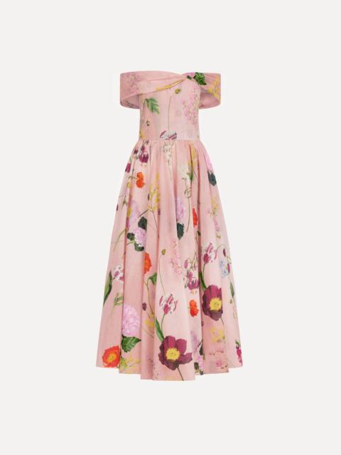 Oscar de la Renta MIXED BOTANICAL OFF-SHOULDER DRESS