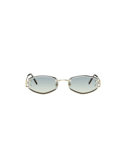 Gold & Green 'Signature C de Cartier' Geometrical Metal Sunglasses