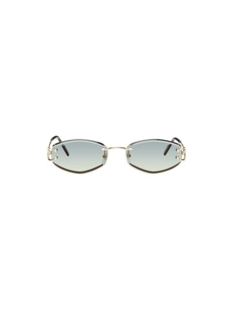 Cartier Gold & Green 'Signature C de Cartier' Geometrical Metal Sunglasses