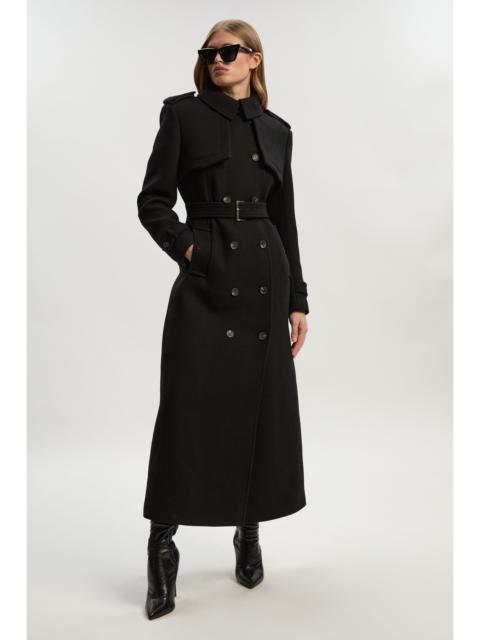 KAREN MILLEN Wool Pu Mix Tailored Belted Trench Maxi Coat