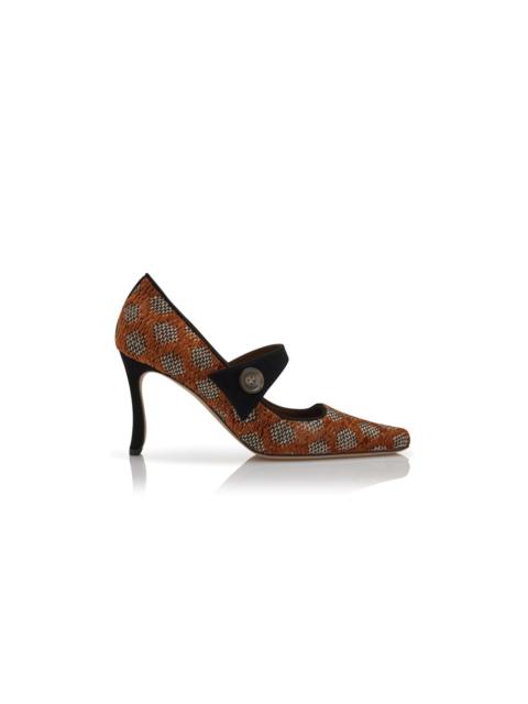 Manolo Blahnik Multicoloured Chenille and Raffia Mary Jane Pumps