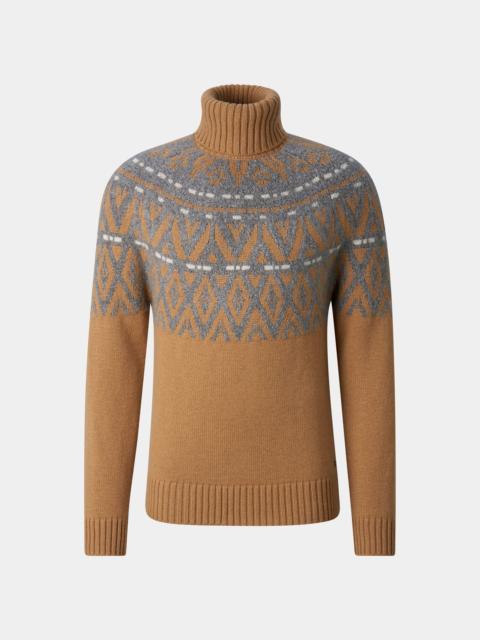 BOGNER Roxter Cashmere Norwegian Pullover in Camel/Light Gray