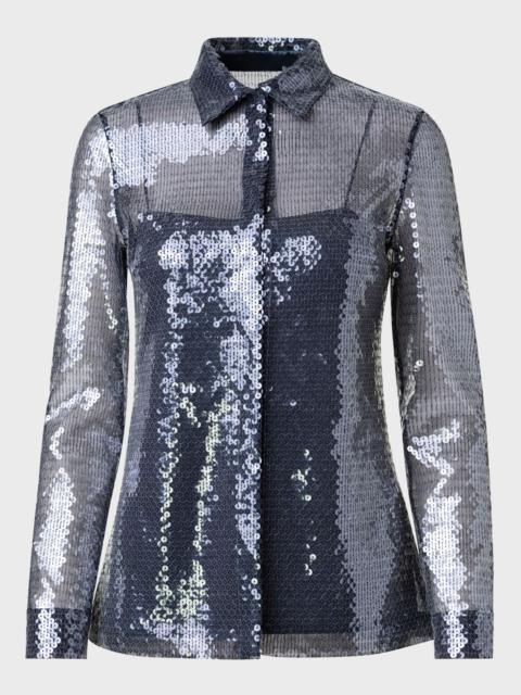 AKRIS Liquid Paillette Collared Blouse