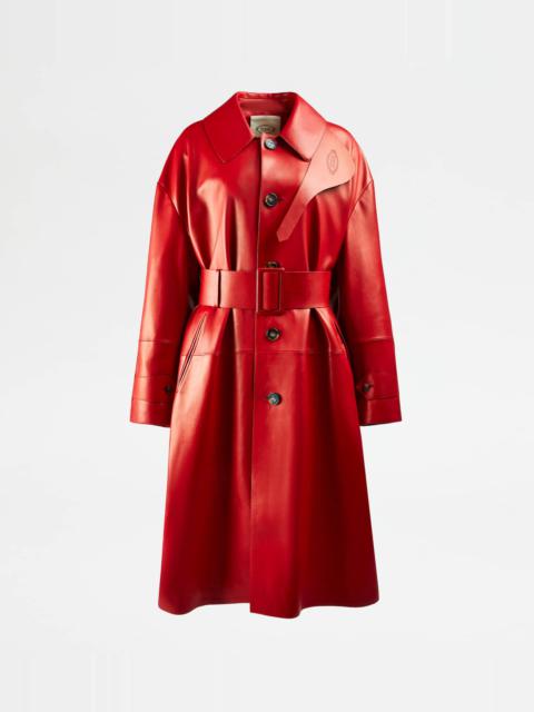 Tod's TRENCH COAT IN LEATHER - RED