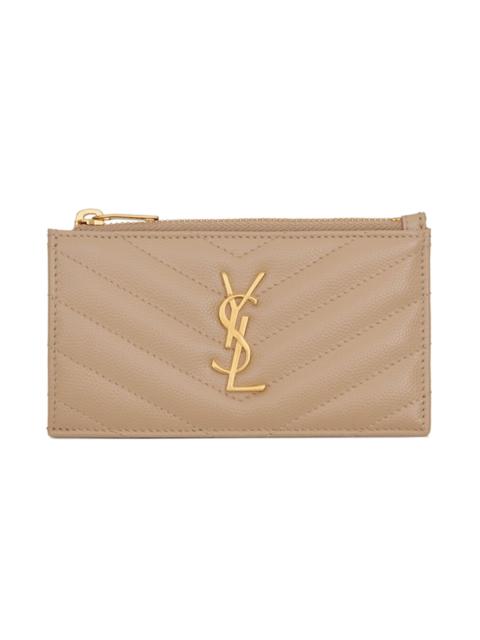SAINT LAURENT Women's Cassandre Matelassé Zipped Card Case in Leather - Dark Beige