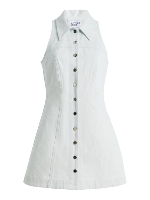 MATTHEW BRUCH Collared Halter Denim Mini Dress light blue