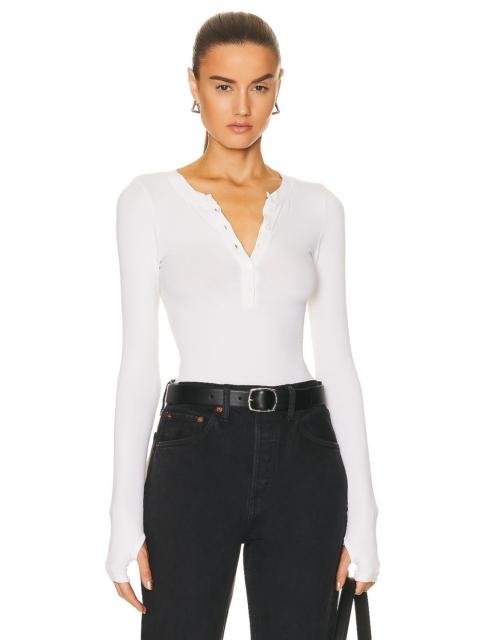 Enza Costa Rib Long Sleeve Baseball Henley Top