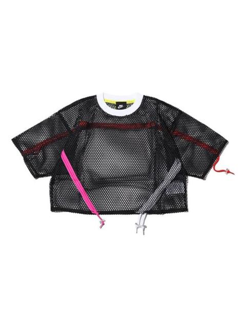 Nike (WMNS) Nike 스포츠웨어 메쉬 Drawstring 스포츠 짧은 소매 '블랙' AR3034-010