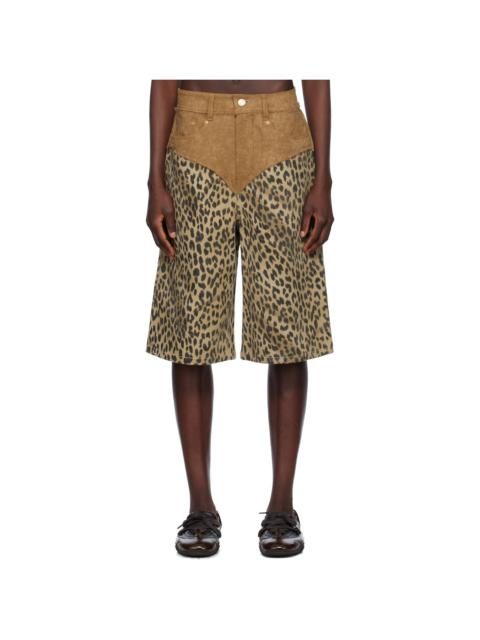 Andersson Bell Beige & Brown Oxford Combo Leopard Shorts