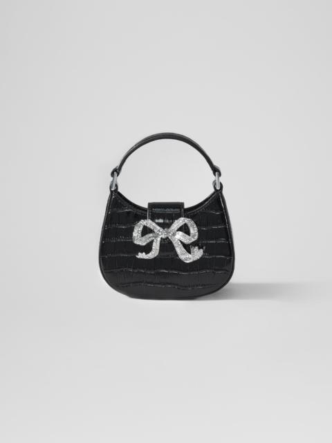 Black Croc Crescent Bow Micro Bag