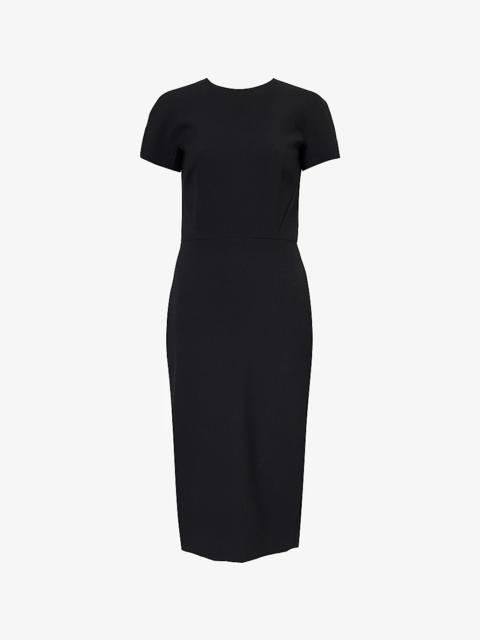 Round-neck fitted stretch-woven blend midi dress
