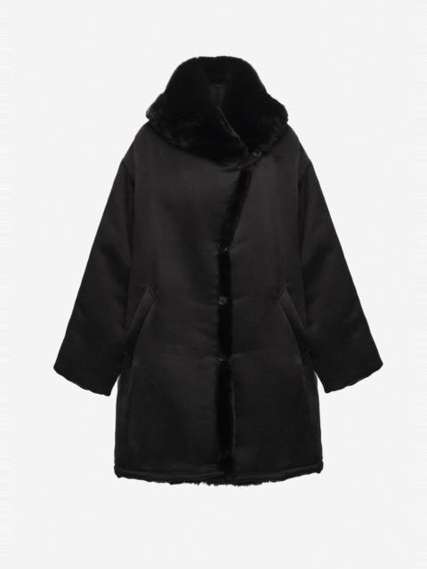 MAGDA BUTRYM Insulated silk coat with faux fur collar in black