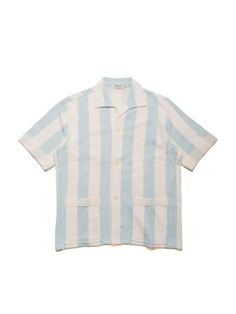 The Real McCoys MC24015 Stripe Cotton Pile Beach Shirt Light Blue