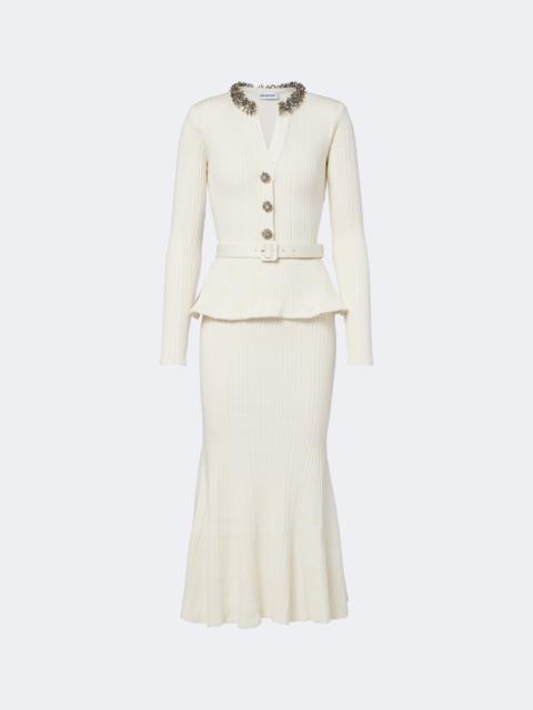 self-portrait Embellished ribbed-knit peplum midi dress