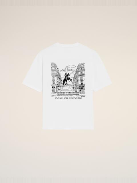 AMI Paris WHITE COTTON T-SHIRT WITH "PLACE DES VICTOIRES" PRINT