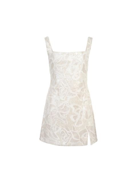 self-portrait White Sequin Lace Mini Dress