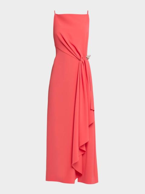 LELA ROSE Fluid Crepe Pin Draped Midi Dress