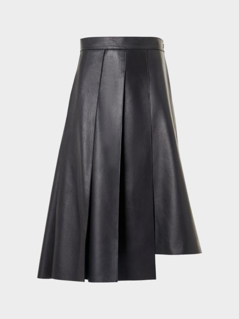 AKRIS Pleated Leather A-Line Skirt