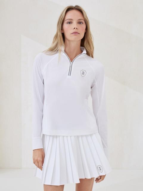 Techno piqué sweatshirt with logo and precious half zip