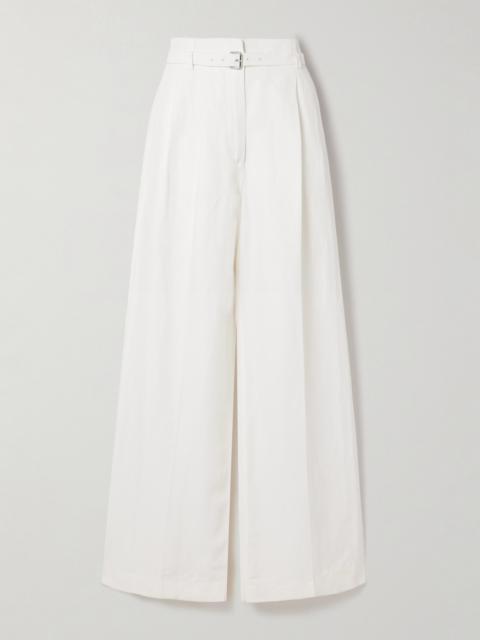 Proenza Schouler Jules Belted Pleated Poplin Wide-leg Pants