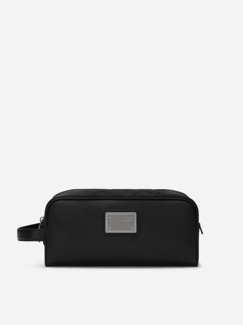 Grainy calfskin and nylon toiletry bag