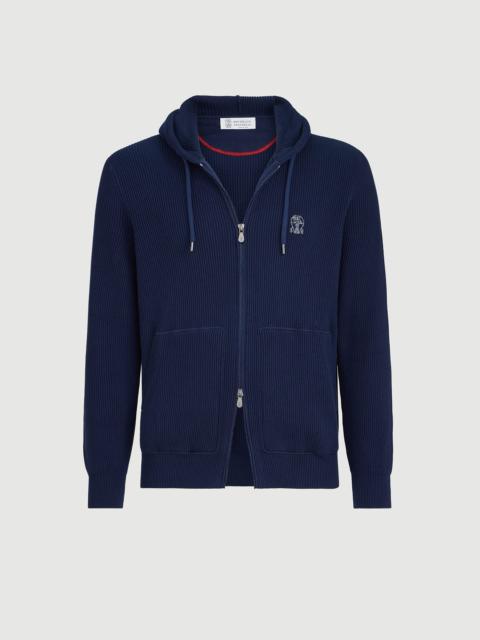 Brunello Cucinelli Cotton English rib knit hooded sweatshirt with logo and zipper