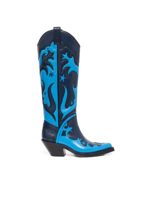 GABRIELA HEARST Hand Painted Capitana Cowboy Boot in Blue & Black Leather