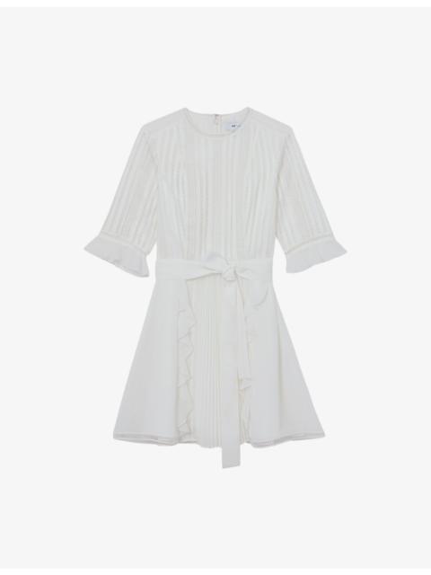 REISS Armina Tie-Waist Lace Mini Dress