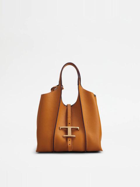 Tod's T TIMELESS SHOPPING BAG IN LEATHER MINI - BROWN