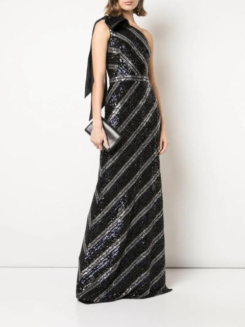 Marchesa ONE SHOULDER SEQUIN SLIM GOWN