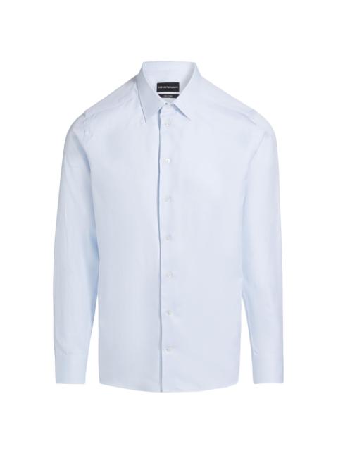 EMPORIO ARMANI Men's Textured Solid Cotton Button-Front Shirt - Light Blue