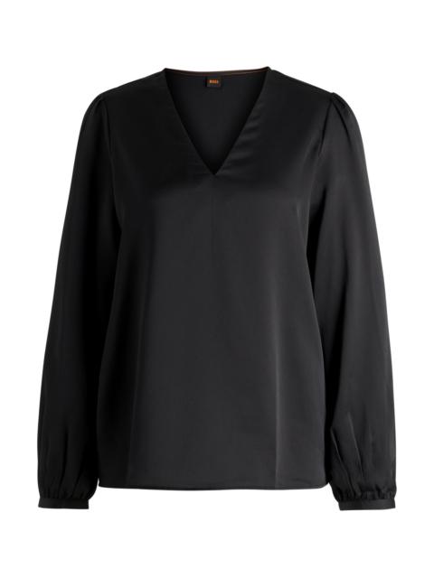 BOSS REGULAR-FIT BLOUSE WITH V NECKLINE IN HAMMERED SATIN