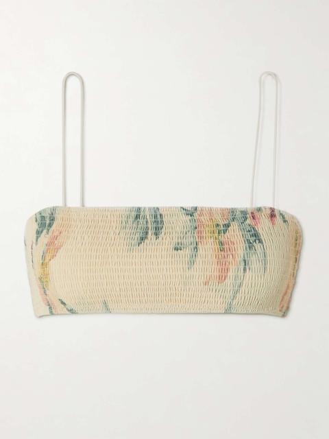 Totême Shirred floral-print recycled bikini top