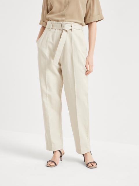 Brunello Cucinelli Cotton and linen canvas corset cigarette trousers with monili