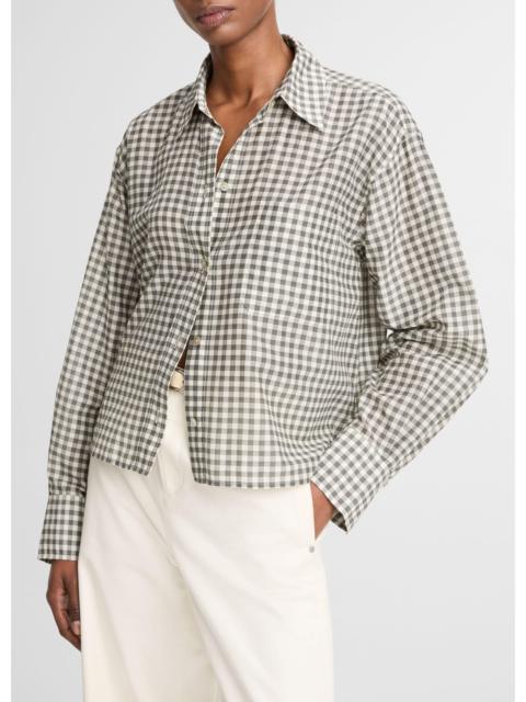 Vince Gingham Cotton-Silk Cropped Button-Front Shirt