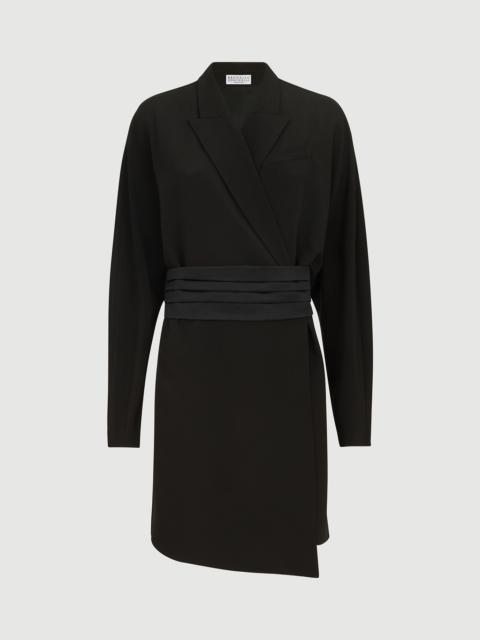 Brunello Cucinelli Silk and acetate crêpe cady tuxedo dress with monili