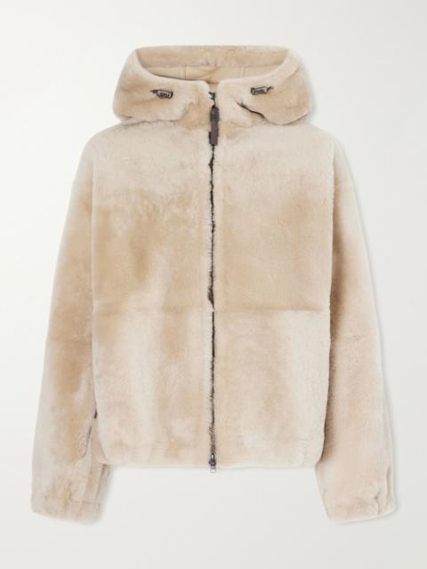 Brunello Cucinelli Reversible hooded Monili-embellished leather and shearling jacket Beige