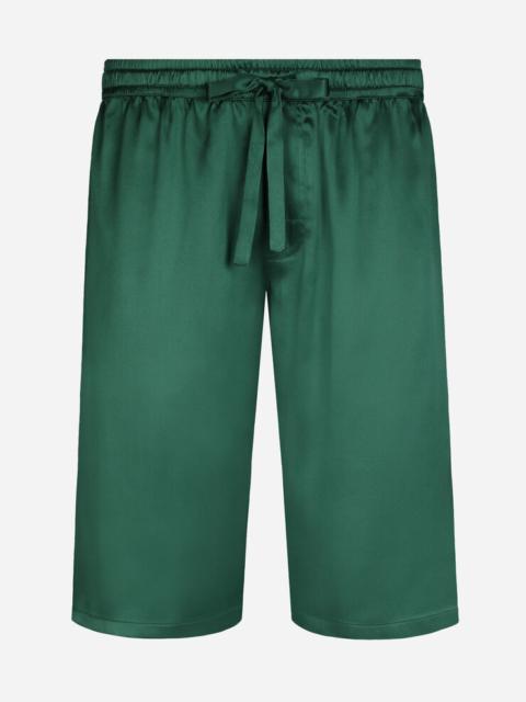 Dolce & Gabbana Silk satin jogging shorts with metal DG logo