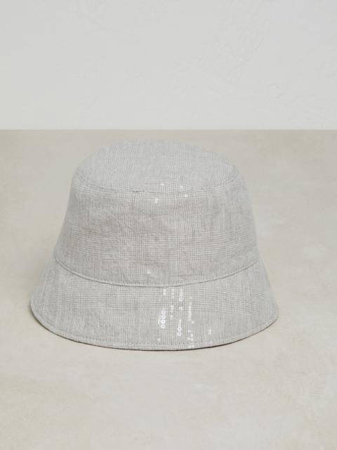 Brunello Cucinelli Dazzling linen Prince of Wales bucket hat with shiny tab