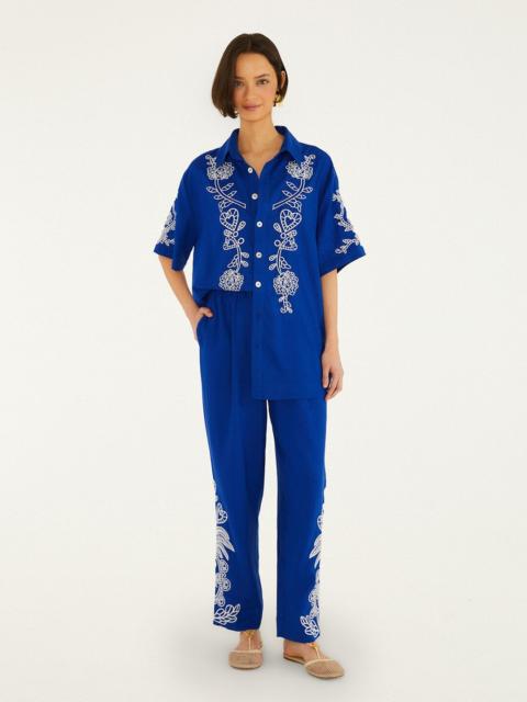 FARM RIO Blue Romantic Embroidered Lenzing™ Ecovero™ Euroflax™ Pants