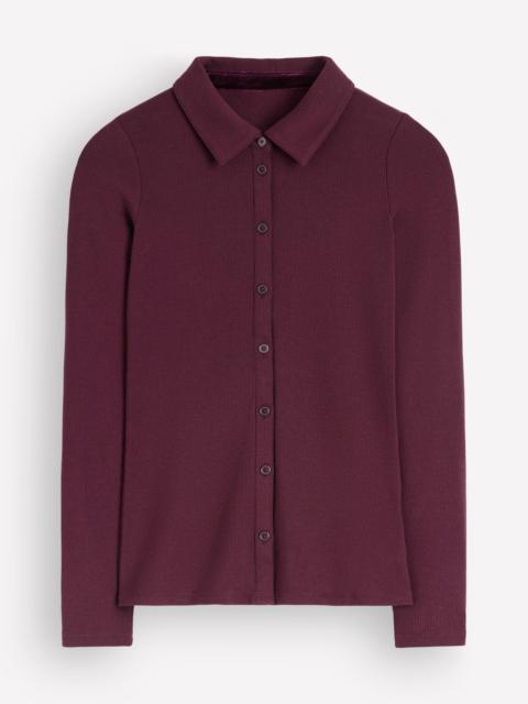 BODEN Jersey Velvet Ribbed Shirt-Dark Cherry