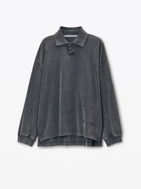 Alexander Wang Men's Long-Sleeve Polo Tee in Cotton Jersey