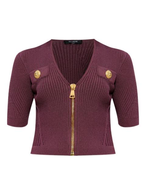 Balmain zip-up ribbed top