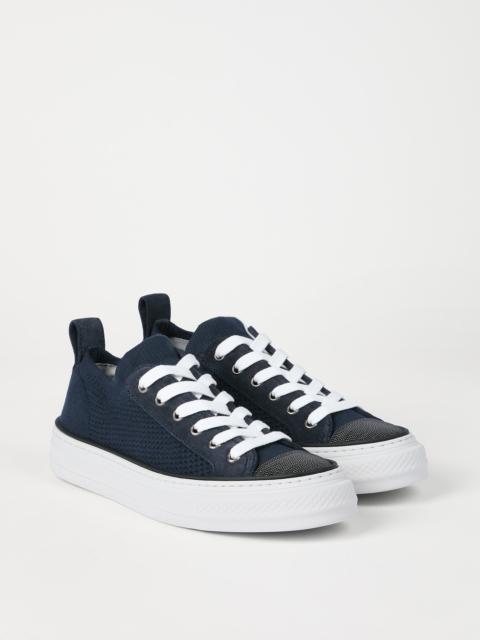 Brunello Cucinelli Cotton knit and suede sneakers with precious toe