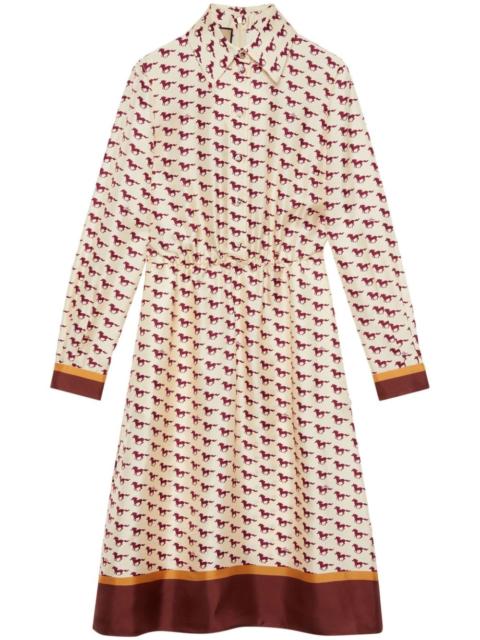 GUCCI Diagonal Horses-print silk shirtdress
