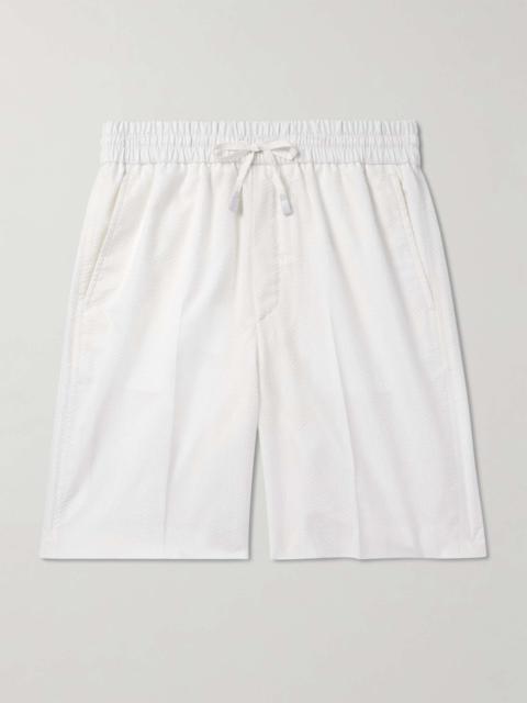 Straight-Leg Herringbone Striped Silk-Seersucker Shorts